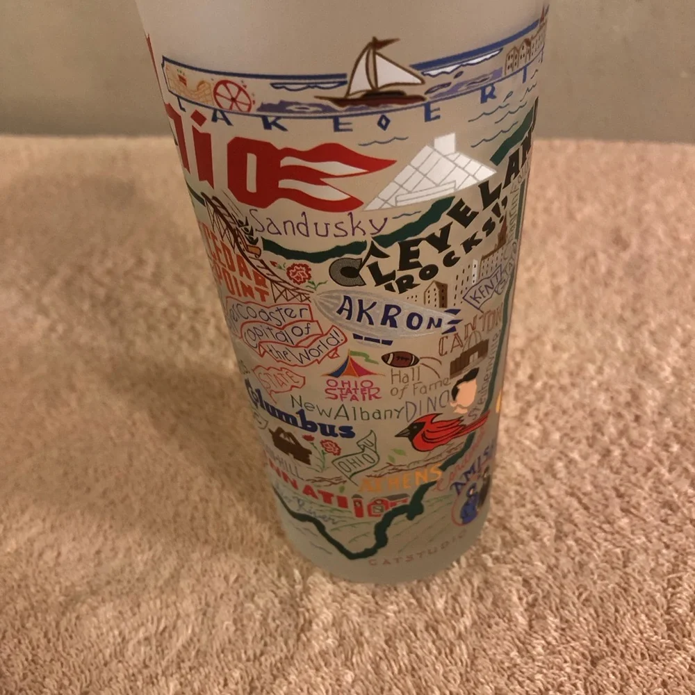 Lot of 2 6” Frosted Ohio & Cleveland Souvenir Glasses